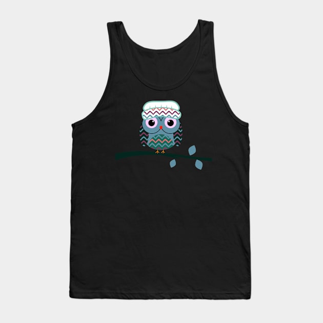 Cute owl on a branch Tank Top by cocodes